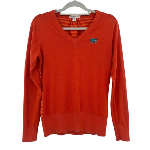 CUTTER & BUCK U of F Sweater Sz Small Orange Stripe V-Neck Gators Collegiate - Picture 1 of 16